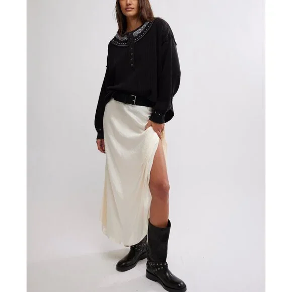 FREE PEOPLE We The Free Holly Henley / Black Combo - Picture 5 of 6